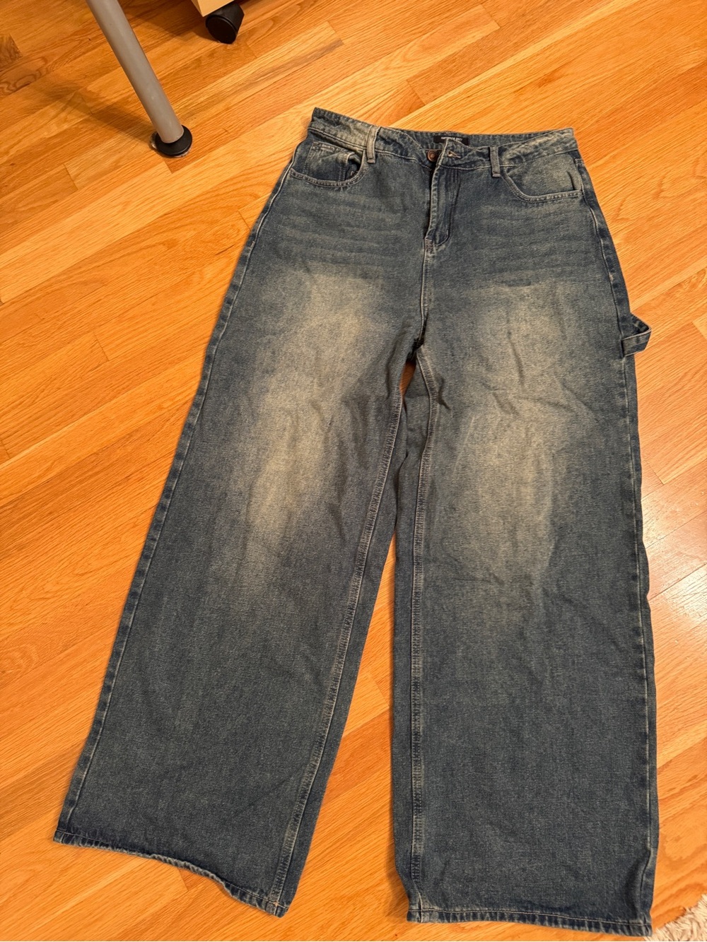 American Bazi Vintage Wash Wide Leg Jeans - Blue